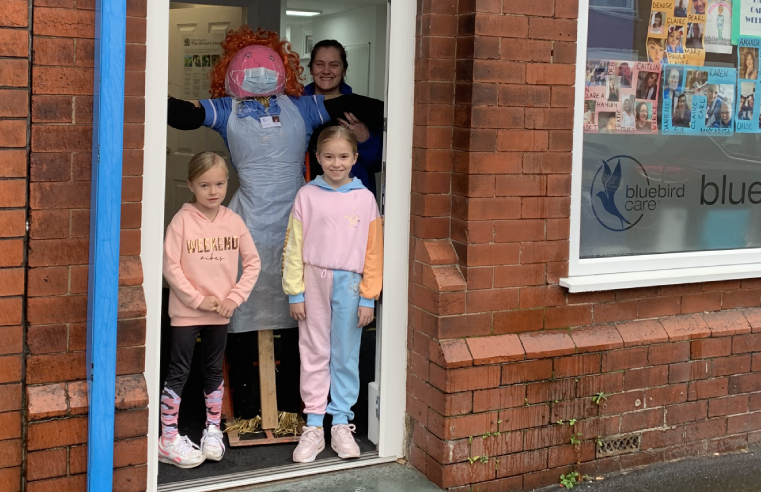 Bluebird Care St Helens and Bluebird Care Warringtonâ€™s Deputy Manager, Clare Toole, and her daughters Lacie and Lyla, made Meredith the scarecrow, especially for the festival.