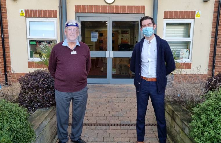 Tony Bradley MBE with Lee Daly, Beaumont Hall care home manager