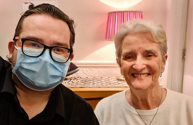 Derek Lennox, Lifestyle Coordinator at Grange Care Home and (right) Mary Tonner, resident at Grange Care Home. 